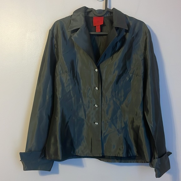 JS Collections Gray Satin Rhinestone Button Blazer Jacket or Blouse size 8 - Picture 1 of 15